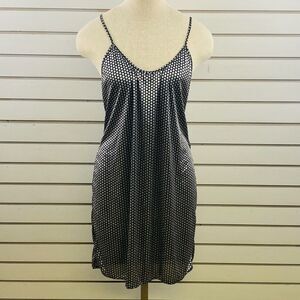 Vintage Womens M Lady Cameo Negligee Sheer Black Silver‎ Polka Dot